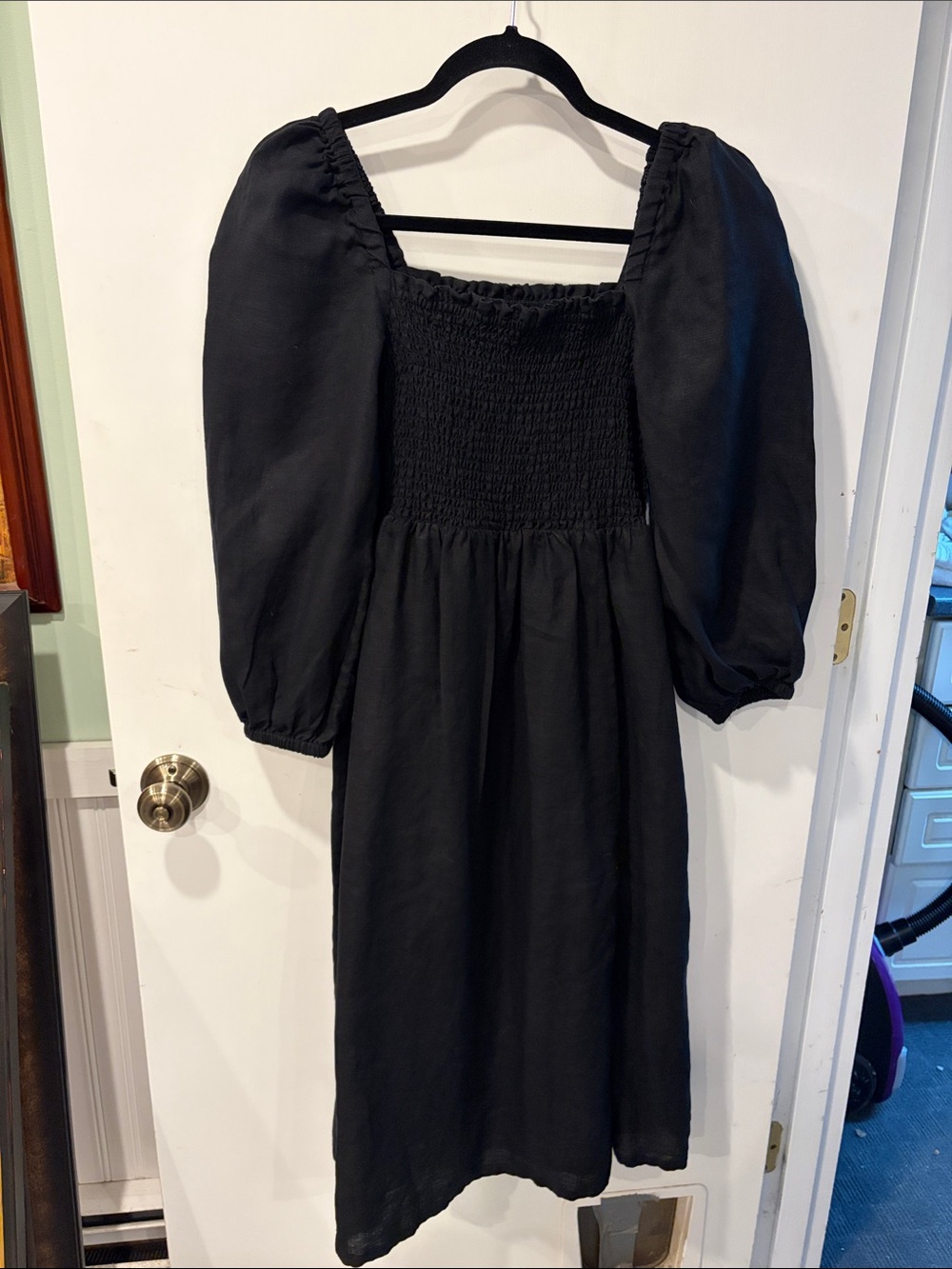 J. Crew Black Puff and 3/4 Sleeve Smocked Midi Dress small